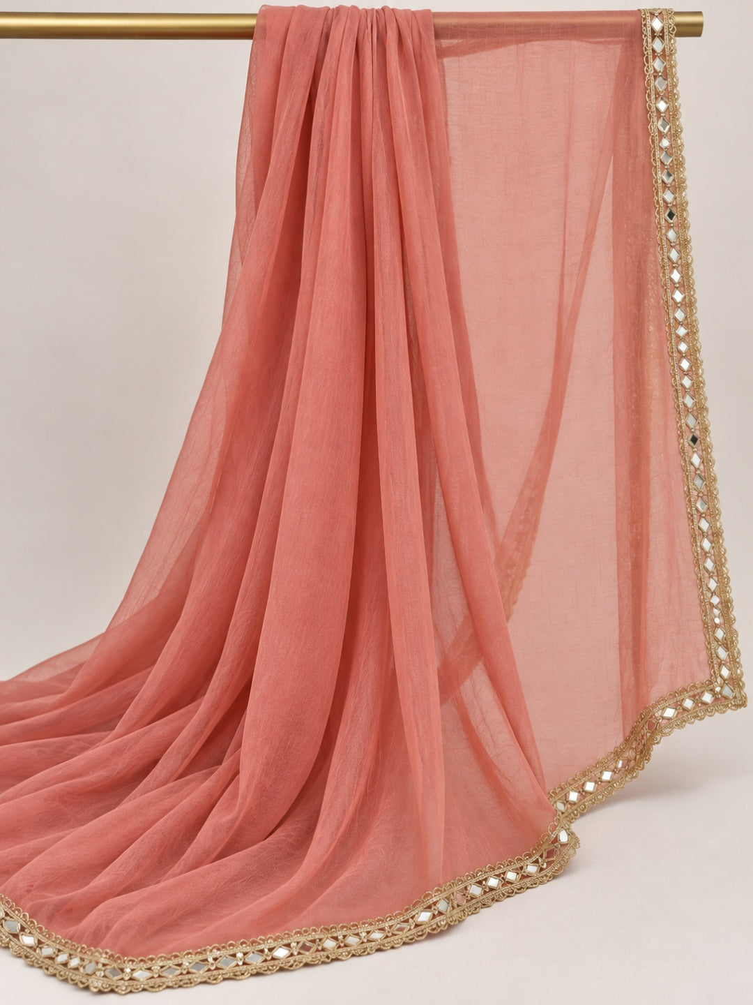 Muslin with Chiffon Dupatta Unstitched Suit Peach Color
