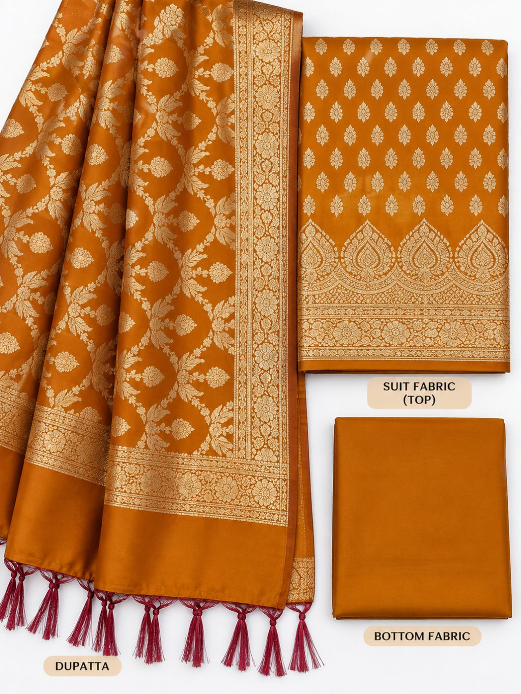 Banarasi Cotton Silk 3pc Unstitched Suit Zari Weaving Suit