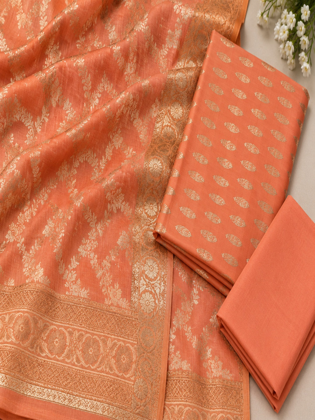Banarsi Muslin Silk 3pc Unstitched Suit Zari Weaving Suit