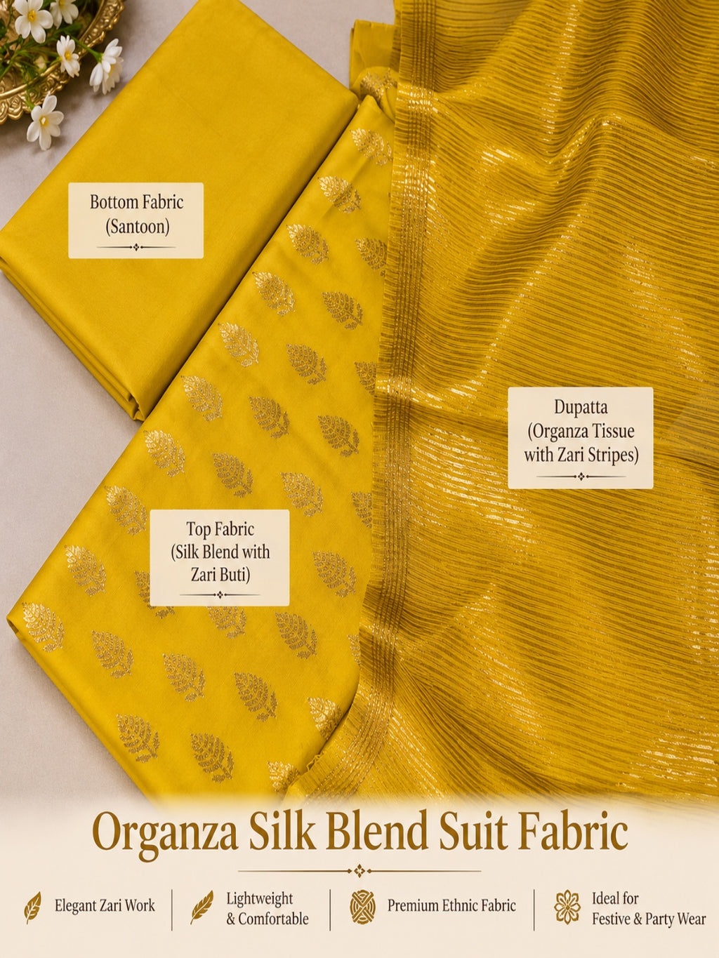 Banarsi Cotton Silk 3pc Unstitched Suit Zari Weaving Suit