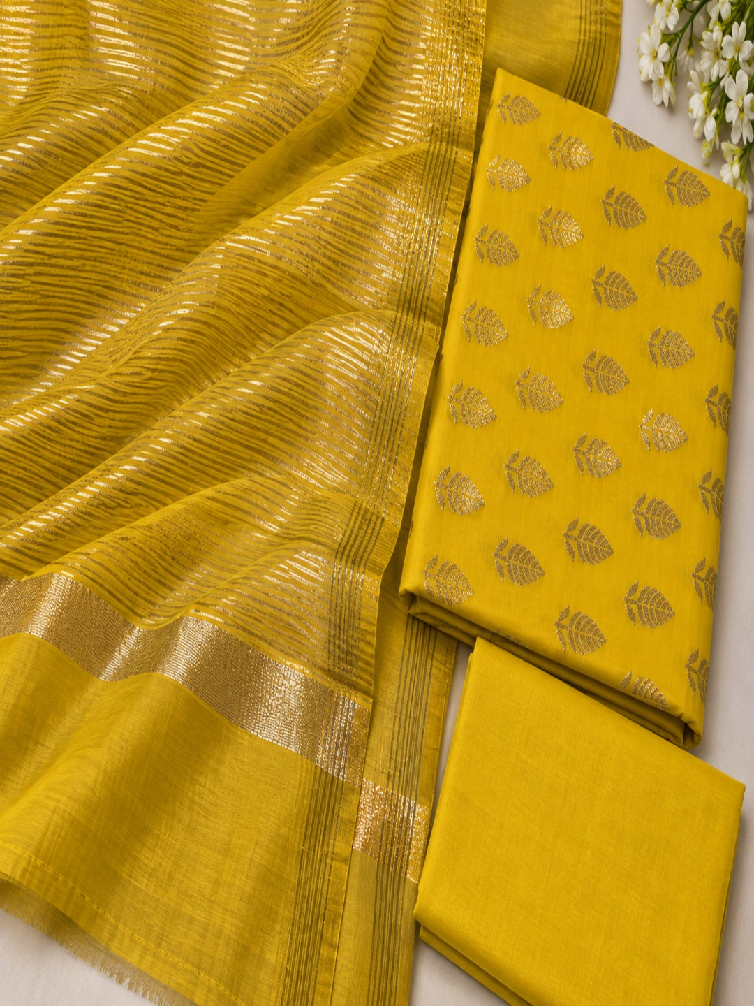 Banarsi Cotton Silk 3pc Unstitched Suit Zari Weaving Suit