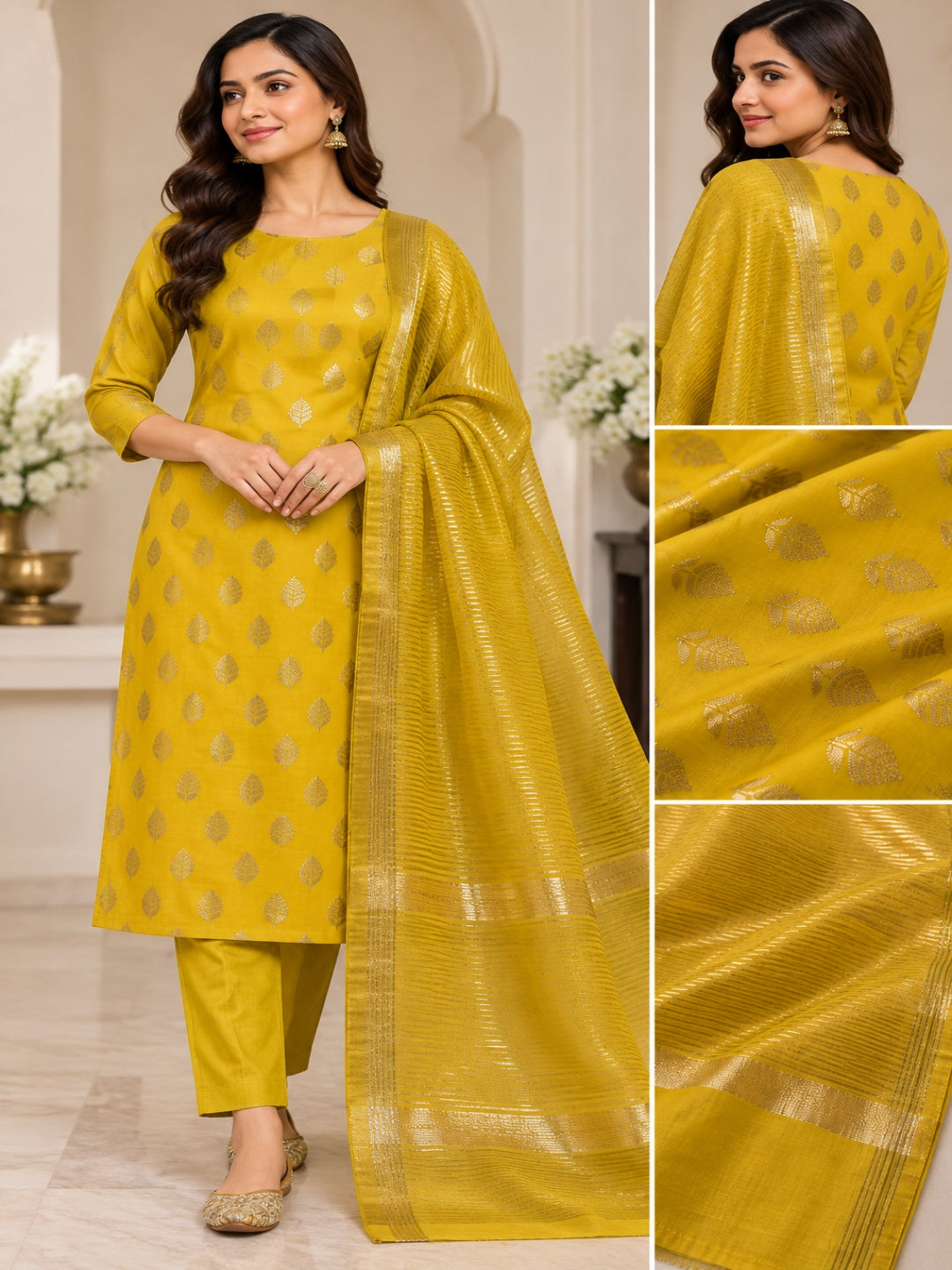 Banarsi Cotton Silk 3pc Unstitched Suit Zari Weaving Suit