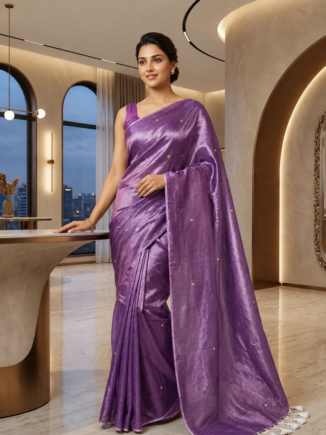 Pure soft Raga Tissue cotton Golden Sequin Saree