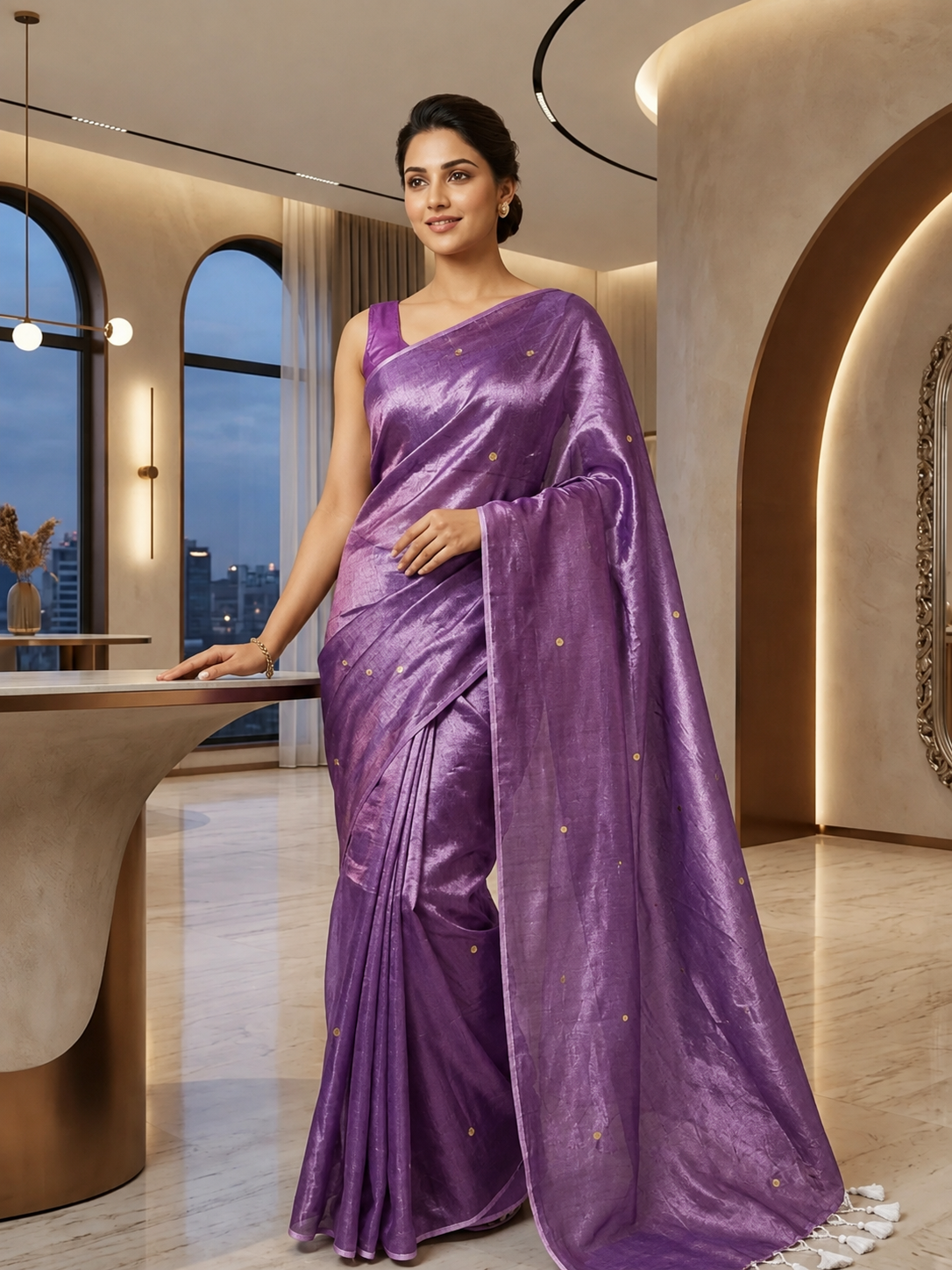 Pure soft Raga Tissue cotton Golden Sequin Saree