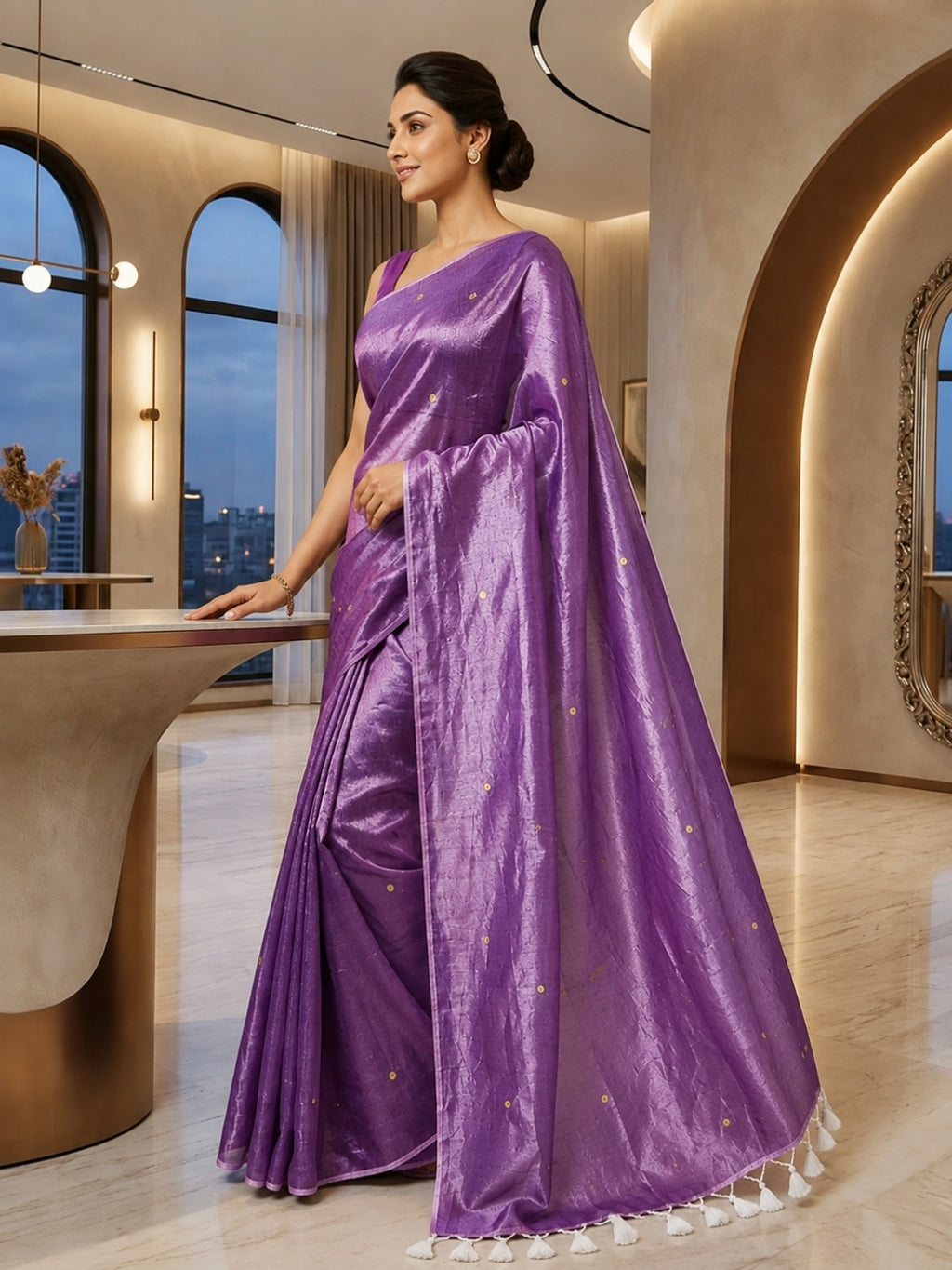 Pure soft Raga Tissue cotton Golden Sequin Saree