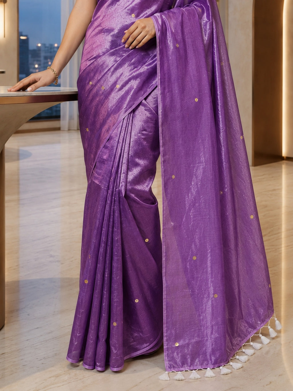 Pure soft Raga Tissue cotton Golden Sequin Saree