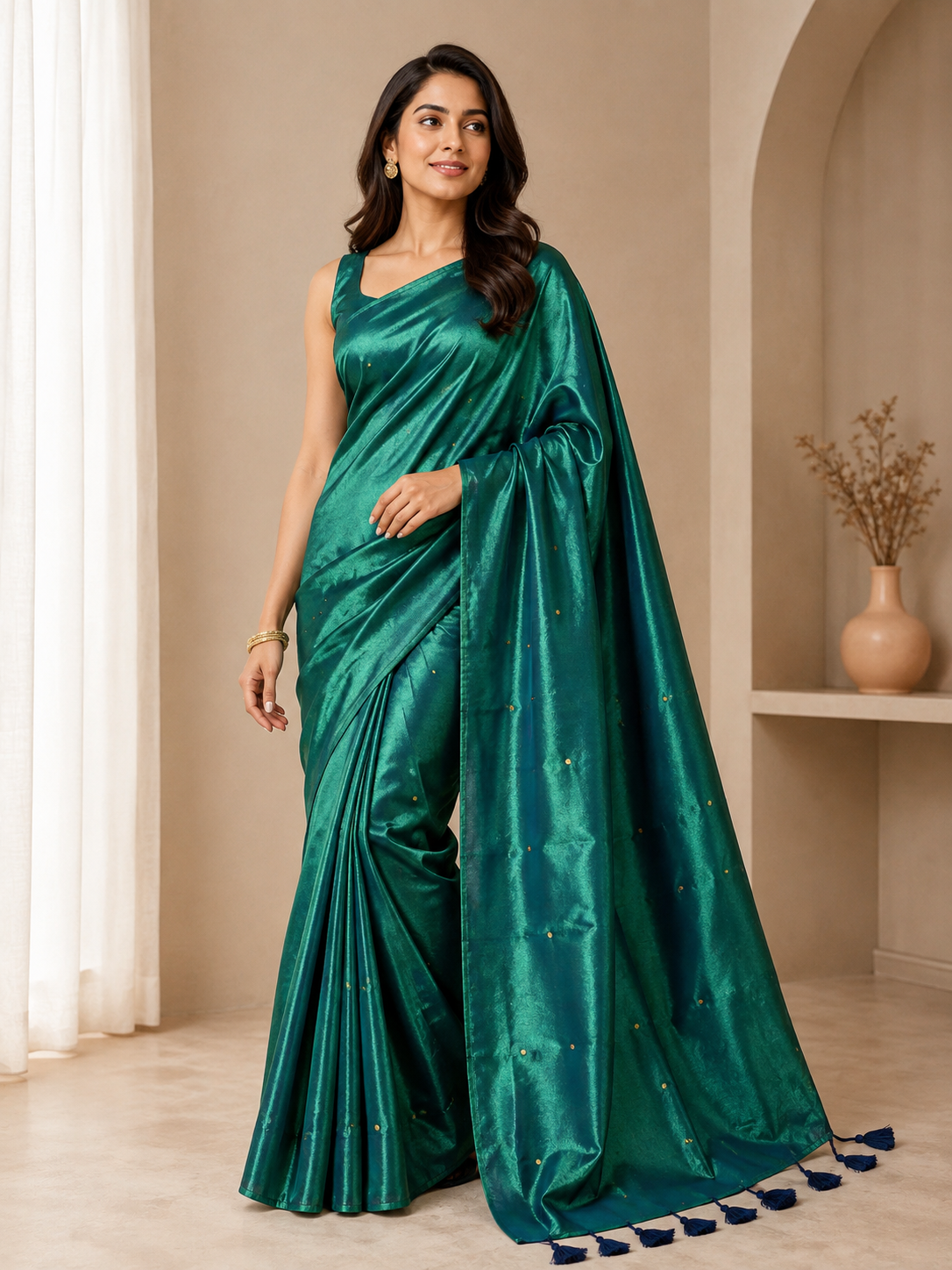 Pure soft Raga Tissue cotton Golden Sequin Saree