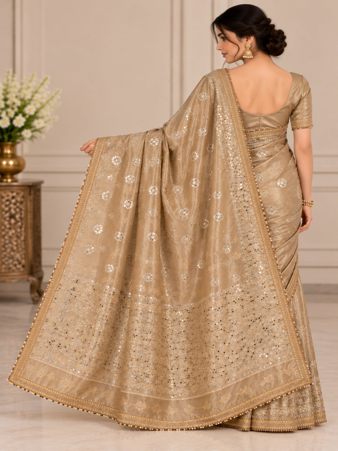 Woven Design Mirror Work Tissue Designer Banarasi Saree