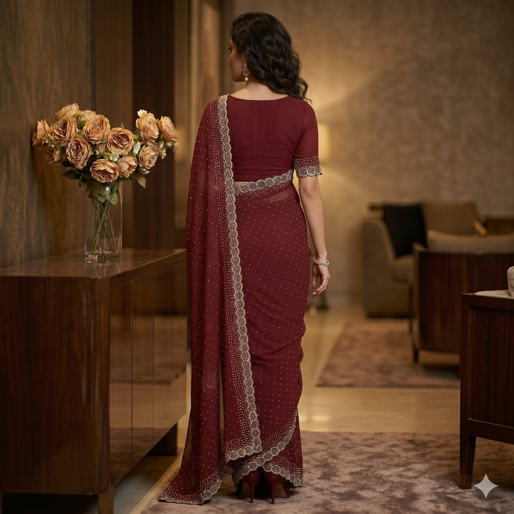 Space Silk with Jarkhan Work Swarovski Work Unstitched Blouse