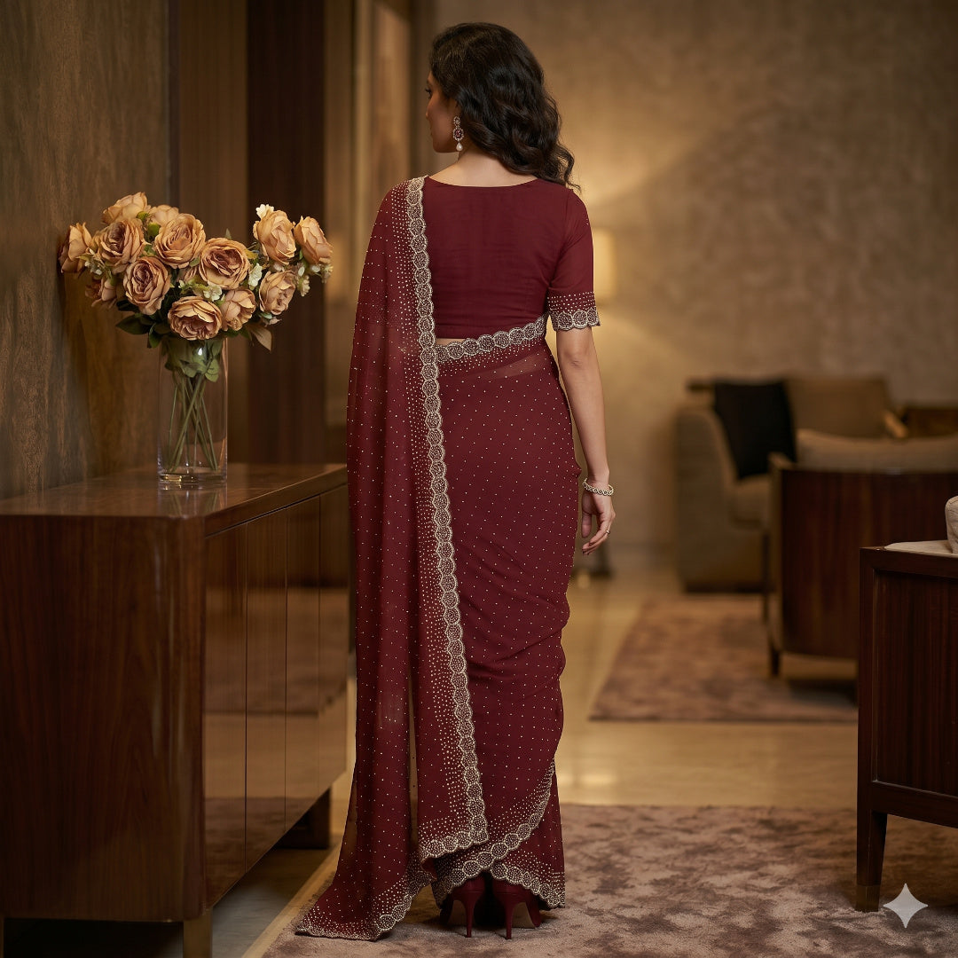 Space Silk with Jarkhan Work Swarovski Work Unstitched Blouse