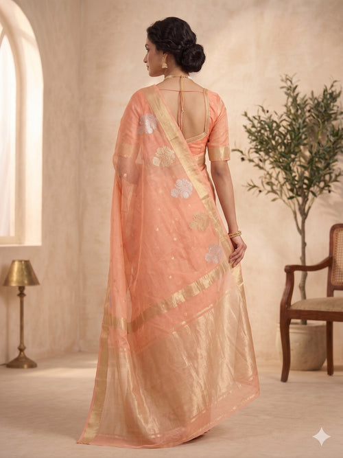 Woven Design Zari Organza Heavy Work Saree
