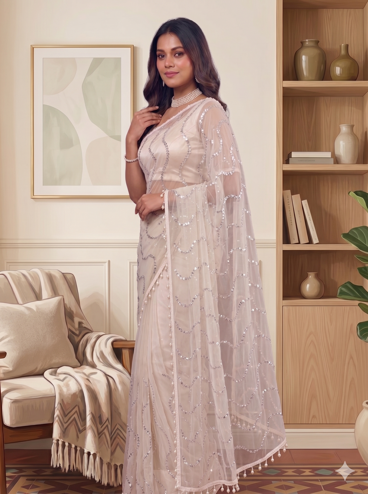 Net Sequence Saree with Unsticthed Blouse