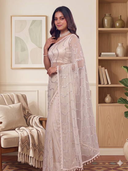 Net Sequence Saree with Unsticthed Blouse