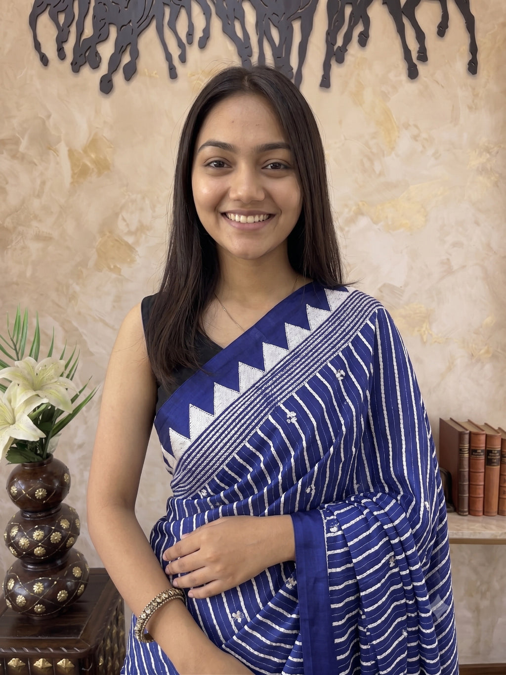 Soft Heavy Mall Cotton Blue & White Silk Sarees
