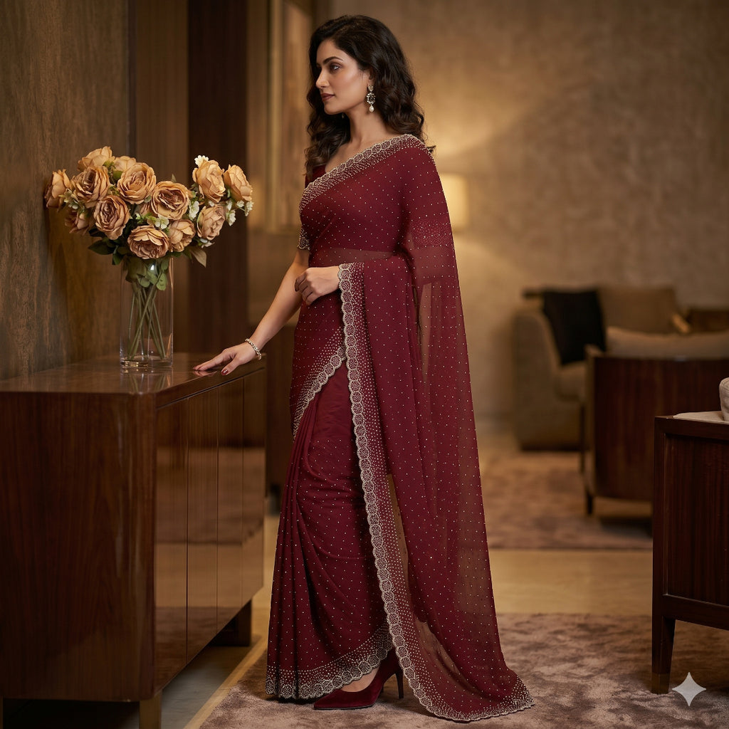 Space Silk with Jarkhan Work Swarovski Work Unstitched Blouse