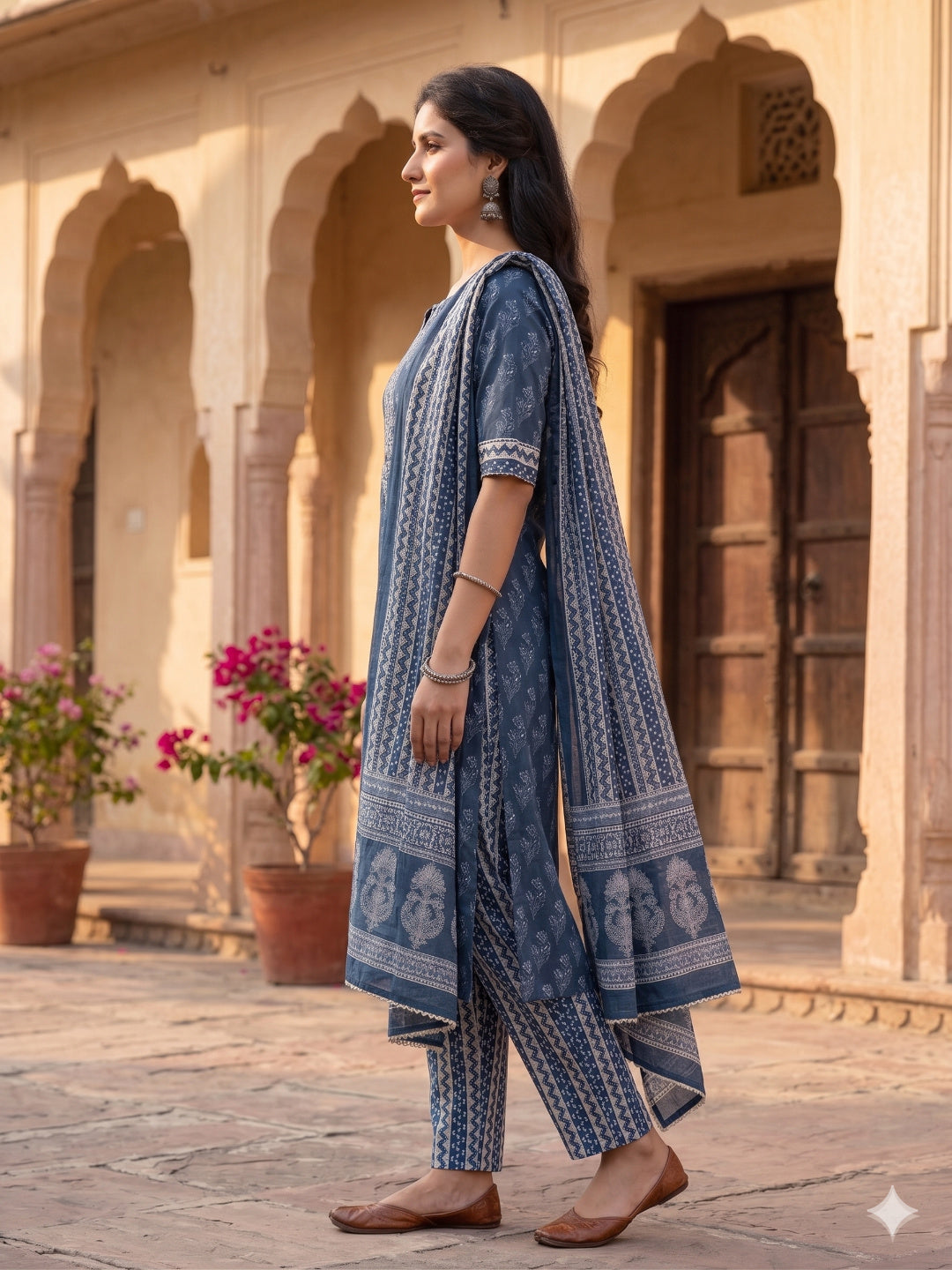 Navy Blue Unstitched 3pc Suit Cotton Suit Printed Solid Work