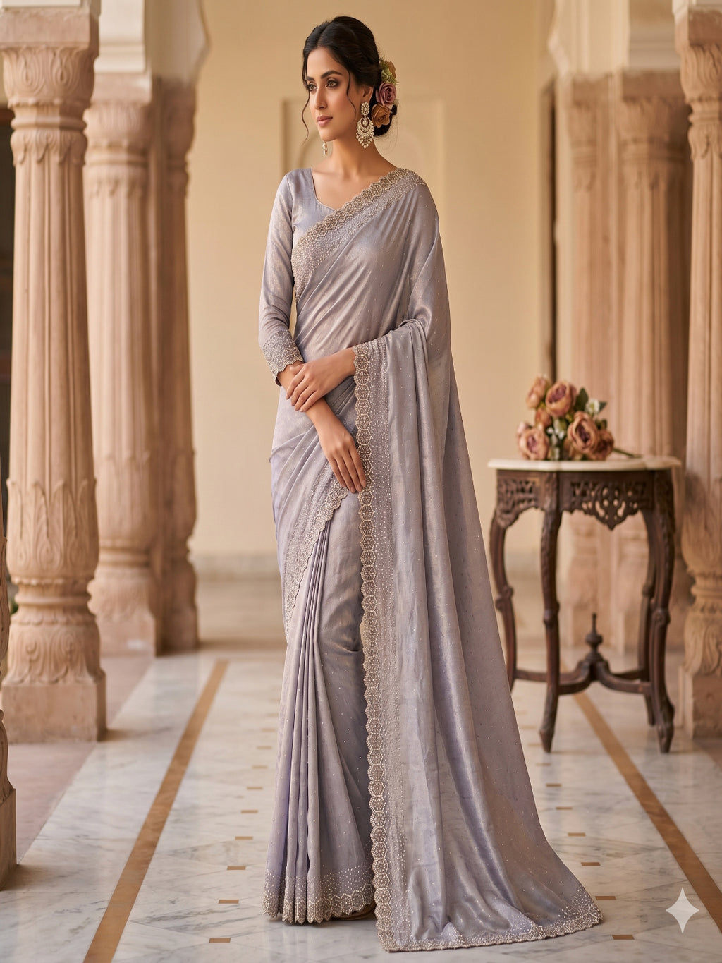 Space Silk with Jarkhan Work Swarovski Work Unstitched Blouse