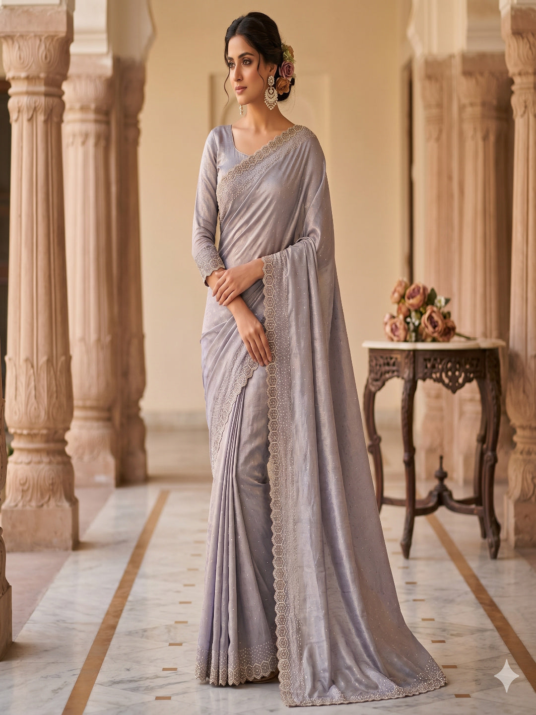 Space Silk with Jarkhan Work Swarovski Work Unstitched Blouse