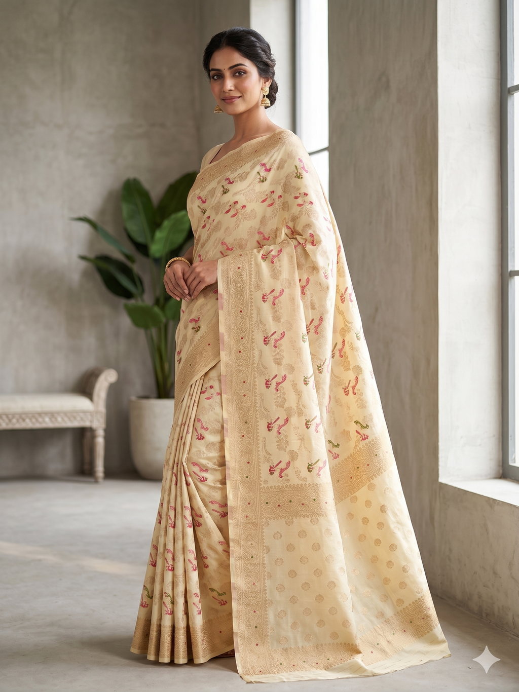 Ethnic Motifs Zari Silk Blend Handloom Banarasi Saree