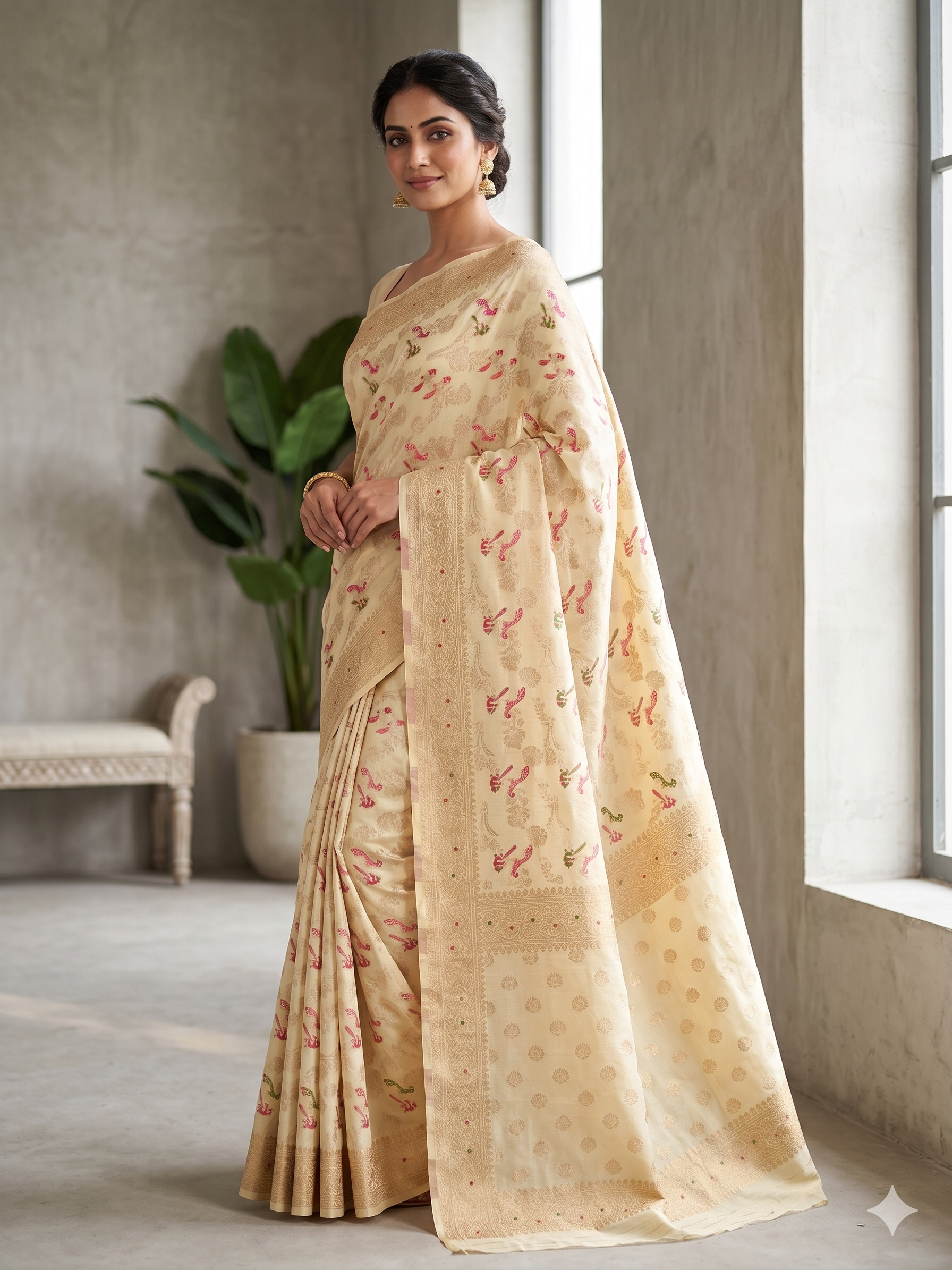 Ethnic Motifs Zari Silk Blend Handloom Banarasi Saree