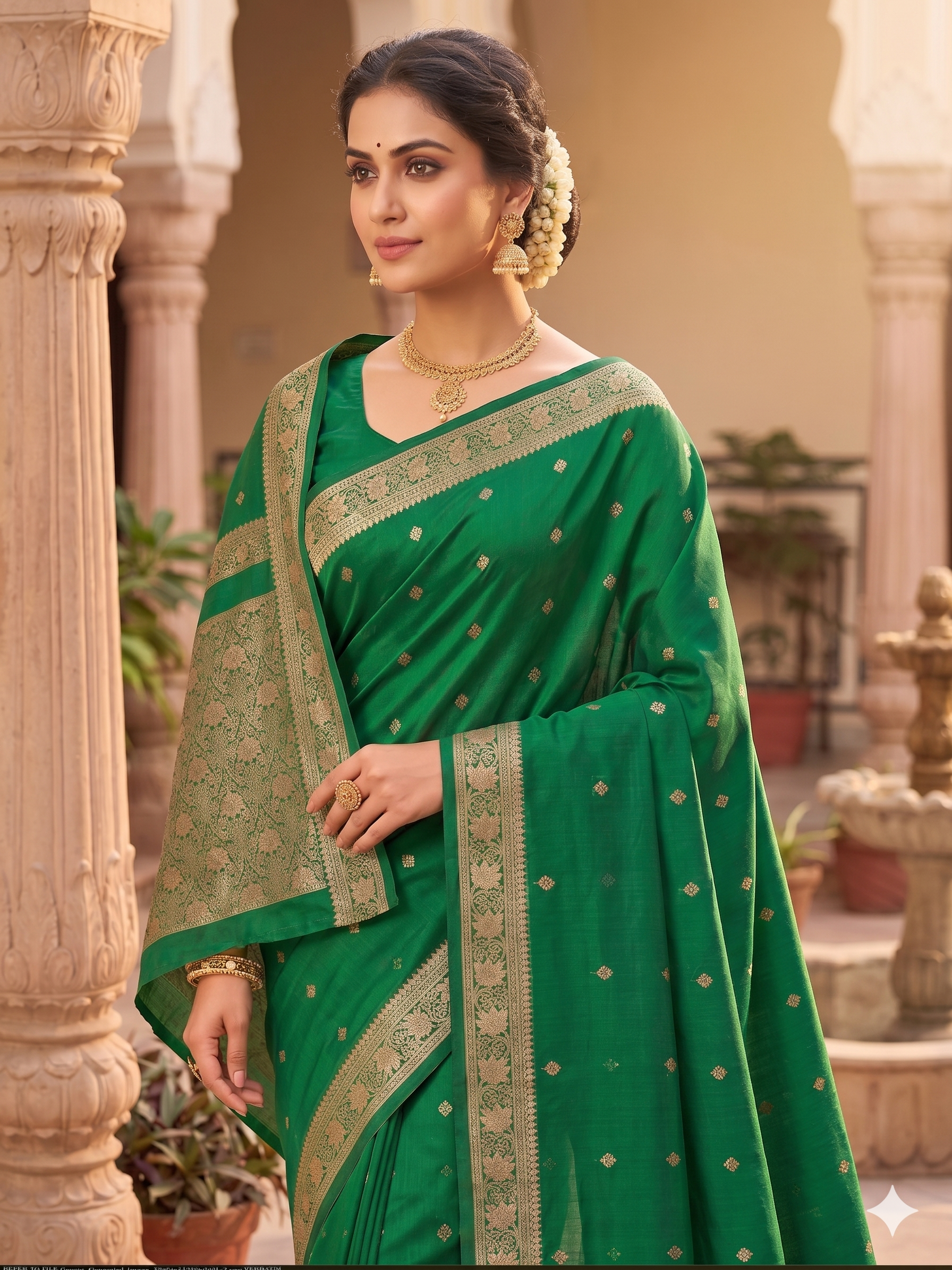Soft Silk Green embroidery/Woven Design Saree with Unstitched Blouse