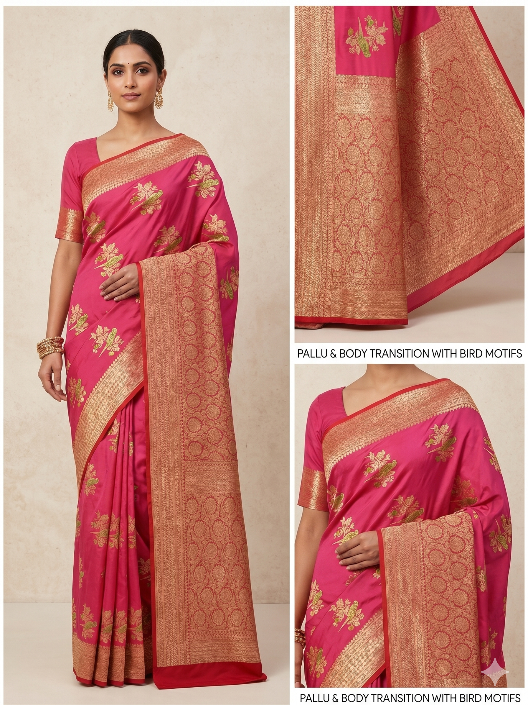 Banarsi soft silk saree, zari weaving with Unstitched Bluse&nbsp;