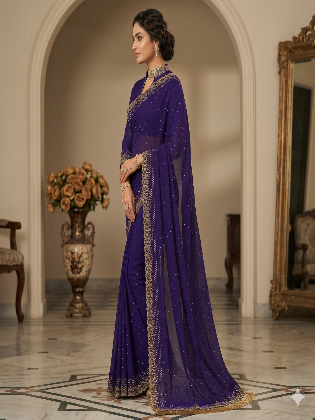 Space Silk with Jarkhan Work Swarovski Work Unstitched Blouse