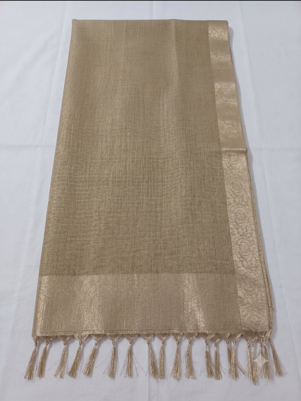 Bronze Banarsi tissue Silk 3pc unstitched dress material  Zari weaving border