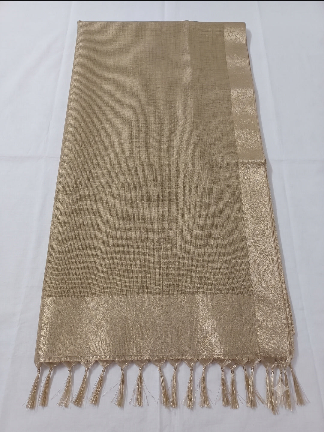 Bronze Banarsi tissue Silk 3pc unstitched dress material  Zari weaving border