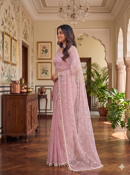 Net Sequence Saree with Unsticthed Blouse