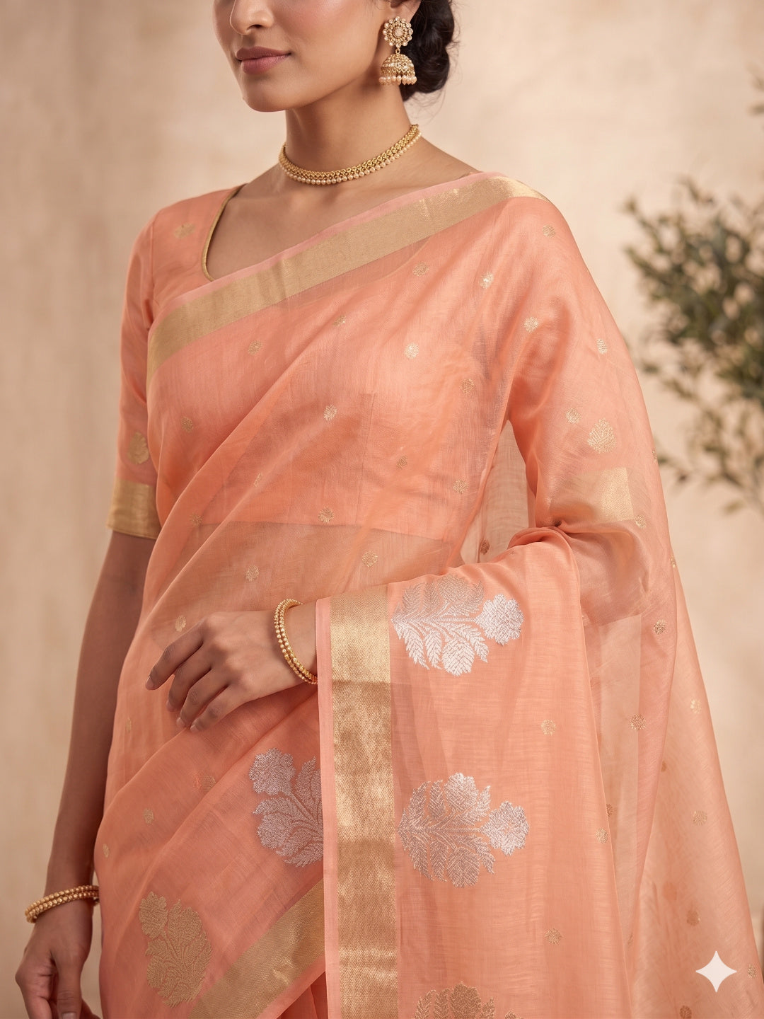 Woven Design Zari Organza Heavy Work Saree