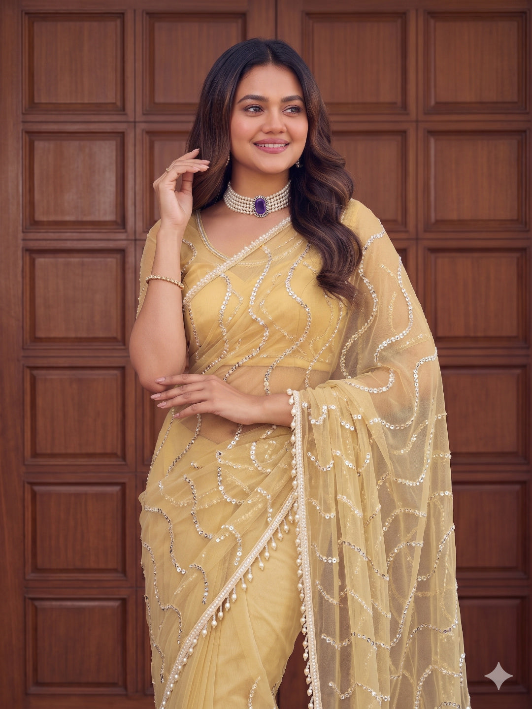 Net Sequence Saree with Unsticthed Blouse