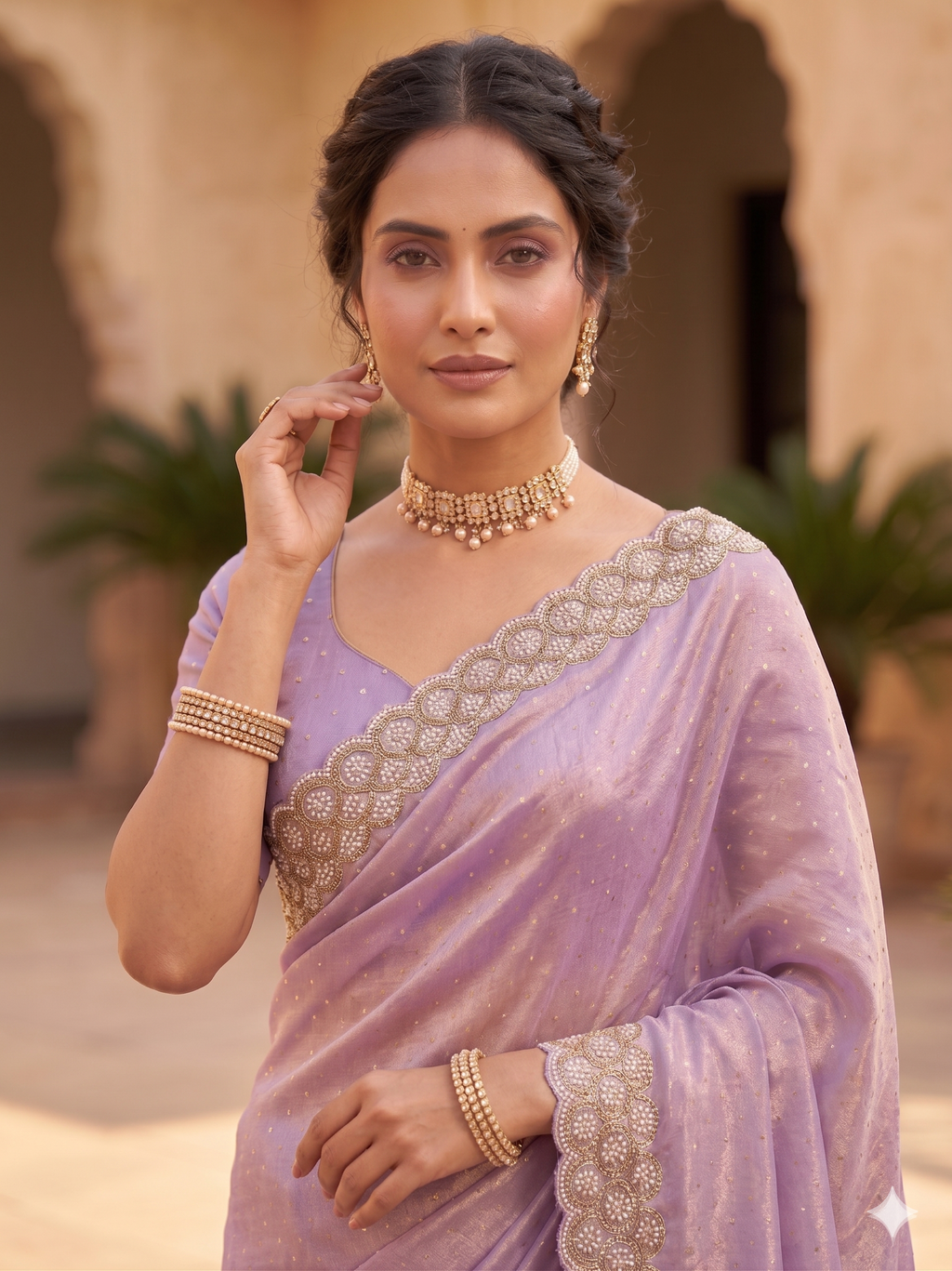 Space Silk with Jarkhan Work Swarovski Work Unstitched Blouse
