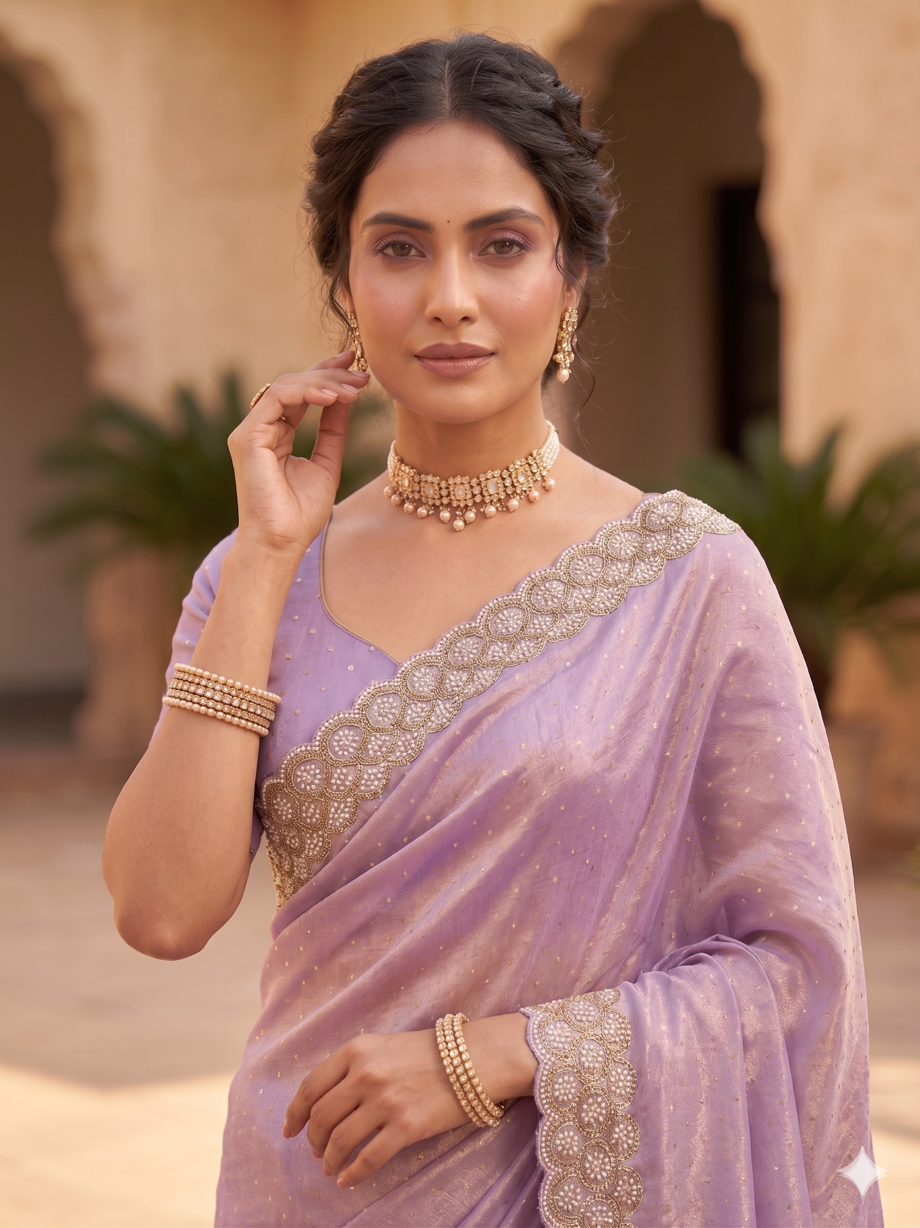 Space Silk with Jarkhan Work Swarovski Work Unstitched Blouse