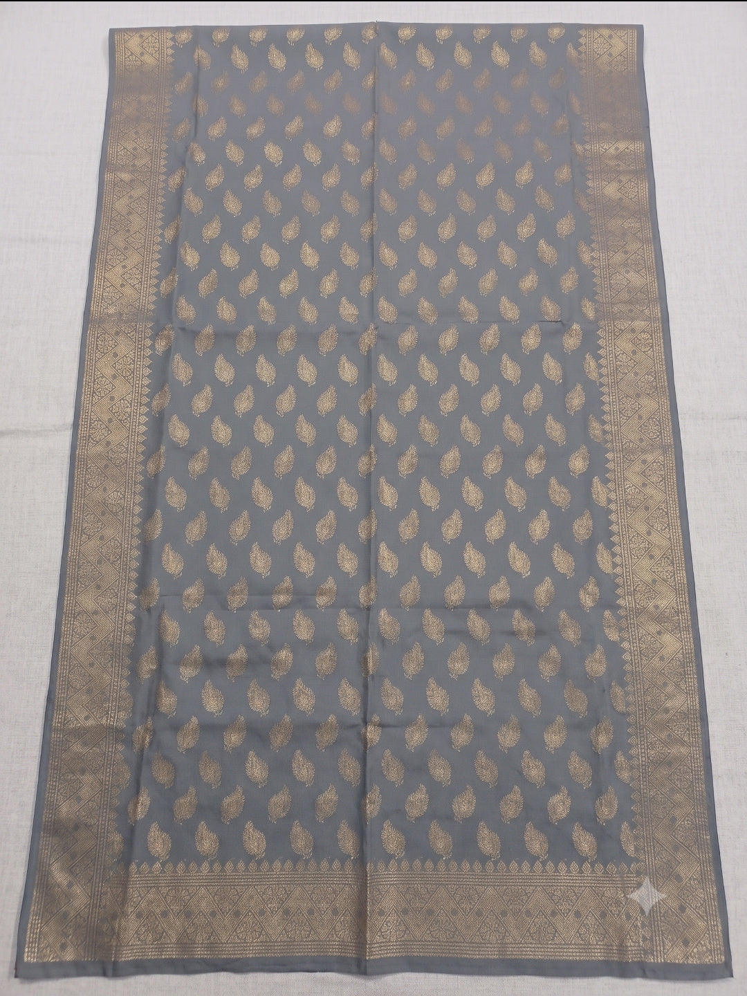 Grey Banarsi Cotton Silk 3 pc unstitched dress material Suit