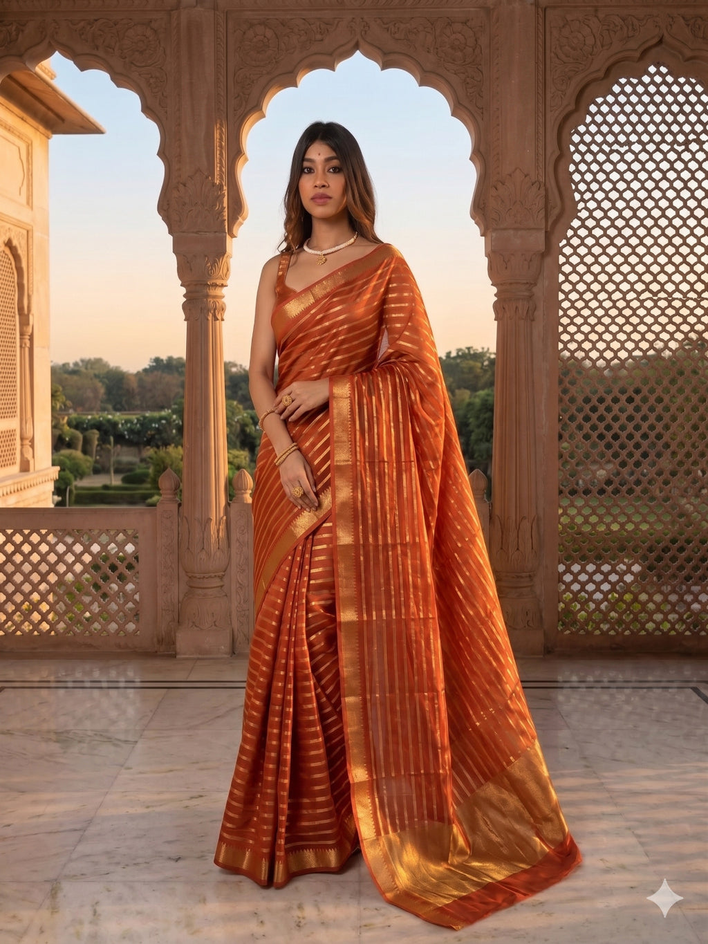 Cotton Silk Striped Zari Work Unstitched Blouse