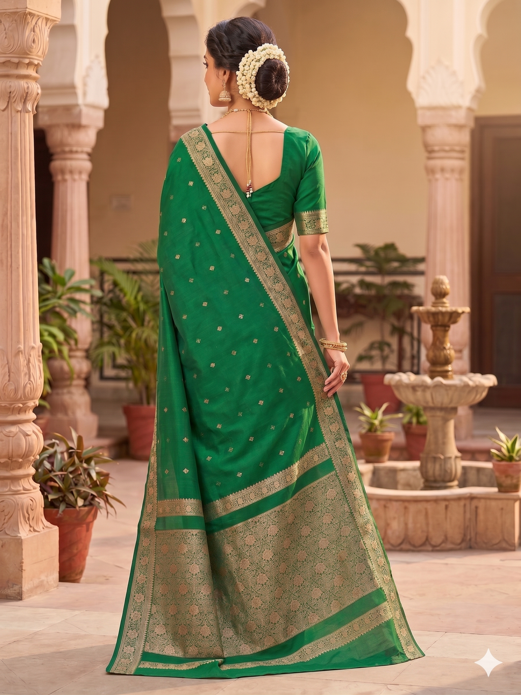 Soft Silk Green embroidery/Woven Design Saree with Unstitched Blouse