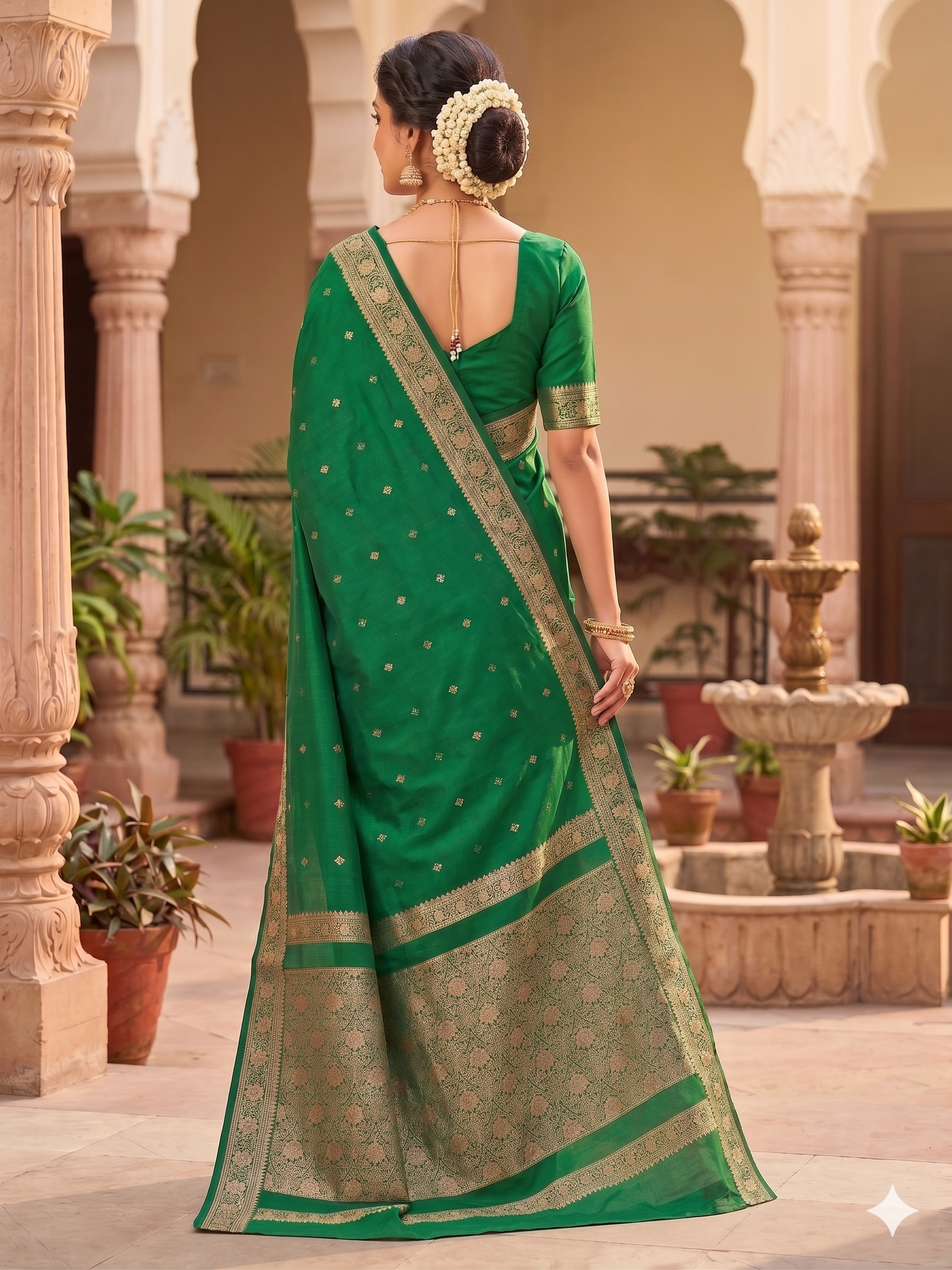 Soft Silk Green embroidery/Woven Design Saree with Unstitched Blouse