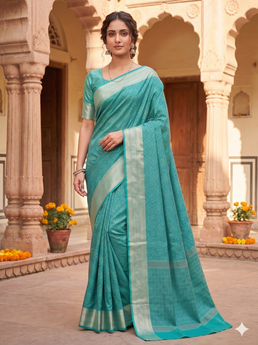 Soft Silk Sky Blue Woven Design Saree with Unstitched Blouse