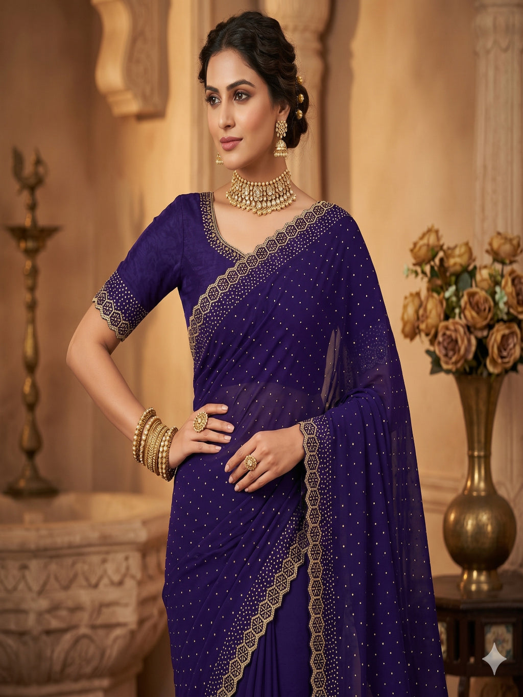 Space Silk with Jarkhan Work Swarovski Work Unstitched Blouse