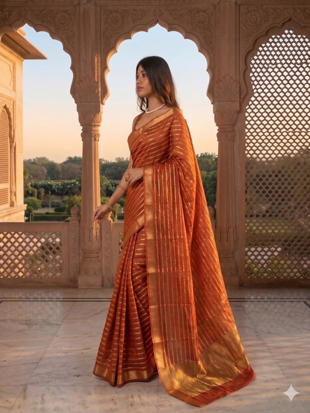 Cotton Silk Striped Zari Work Unstitched Blouse