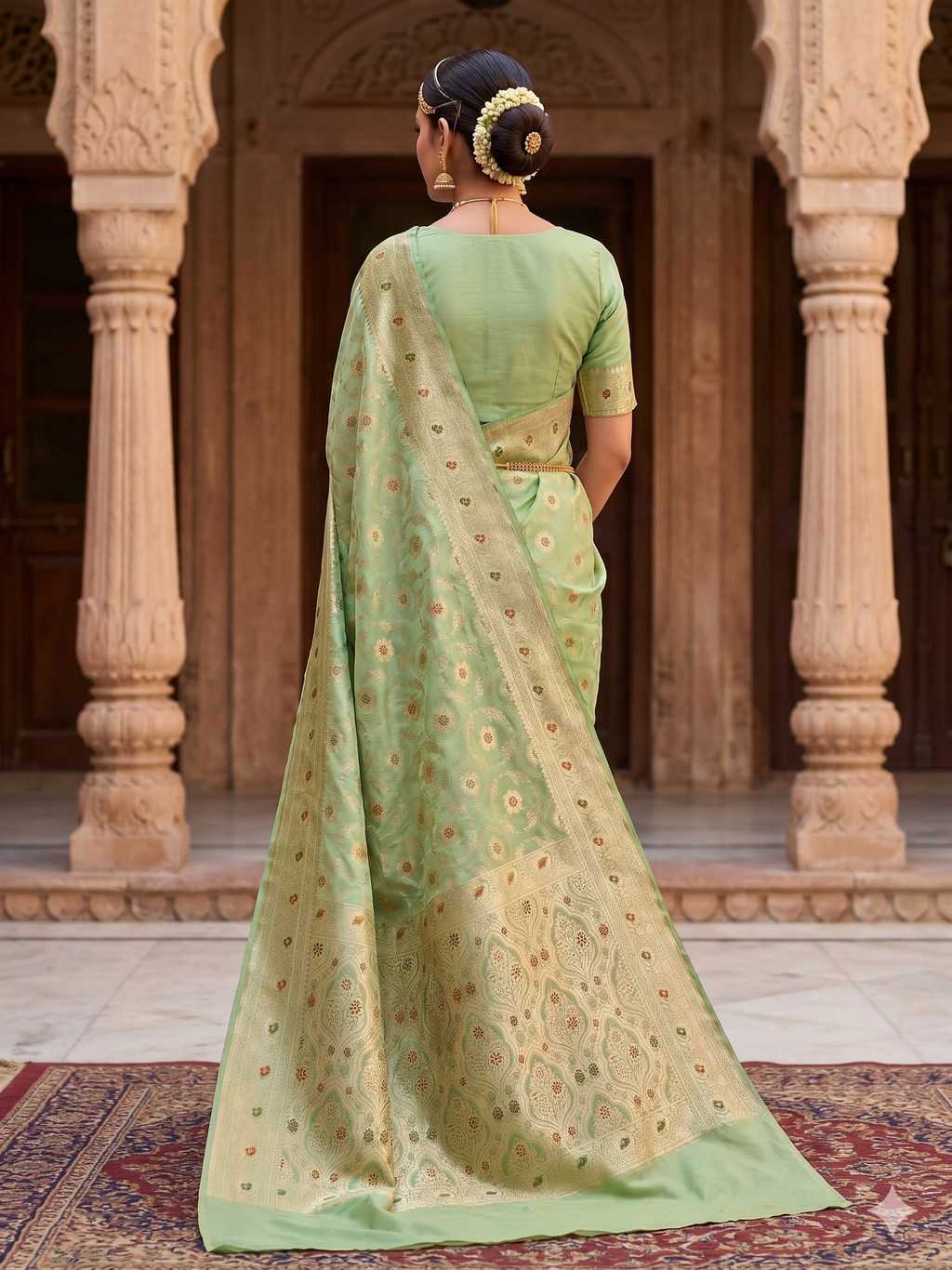 Banarasi Silk Sea Green Zari Weaving Work Unstitched Blouse