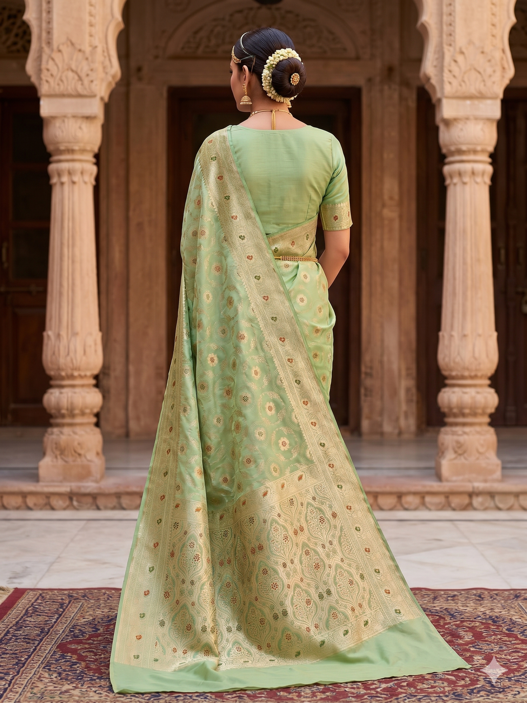 Banarasi Silk Sea Green Zari Weaving Work Unstitched Blouse