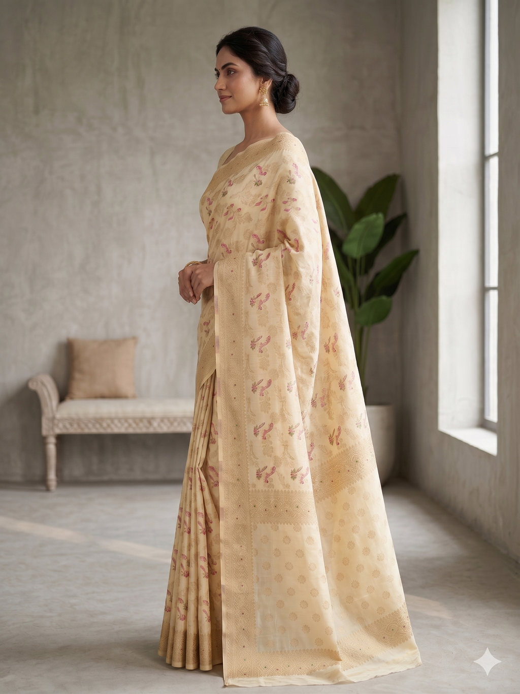 Ethnic Motifs Zari Silk Blend Handloom Banarasi Saree