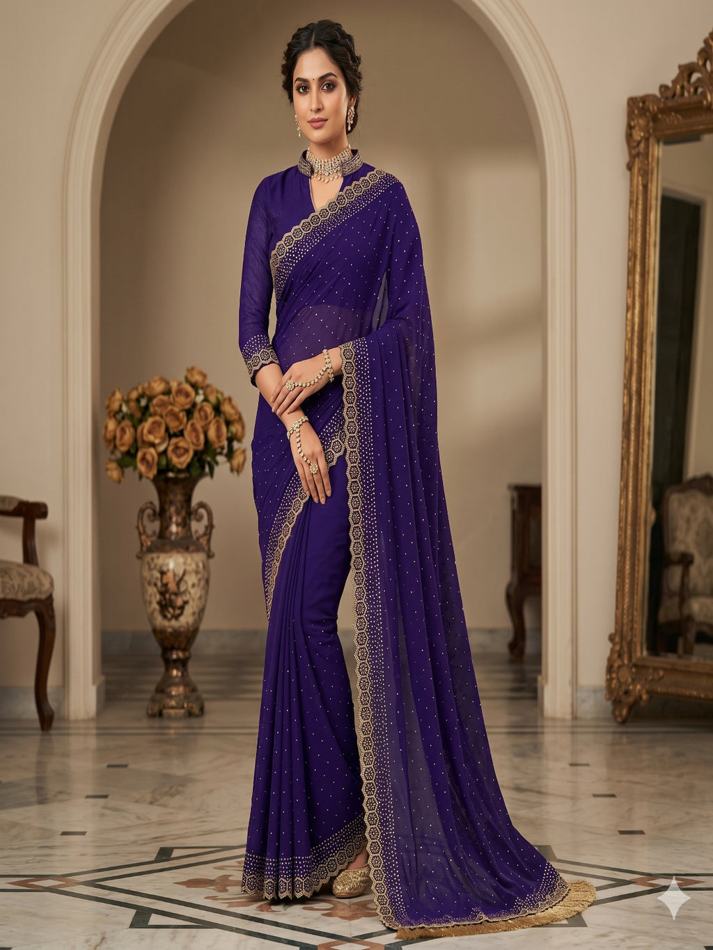 Space Silk with Jarkhan Work Swarovski Work Unstitched Blouse