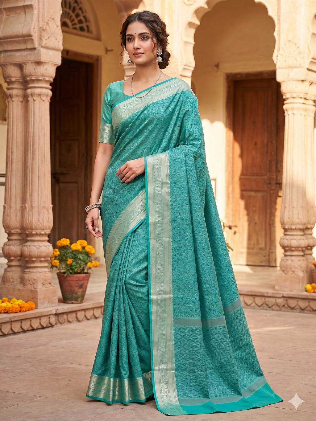 Soft Silk Sky Blue Woven Design Saree with Unstitched Blouse