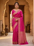 Silk Blend Golden Zari Border Woven Design Saree with Booti/Unstitched Blouse