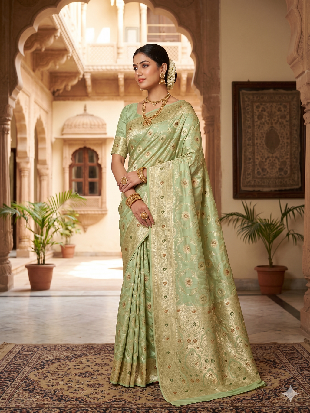 Banarasi Silk Sea Green Zari Weaving Work Unstitched Blouse