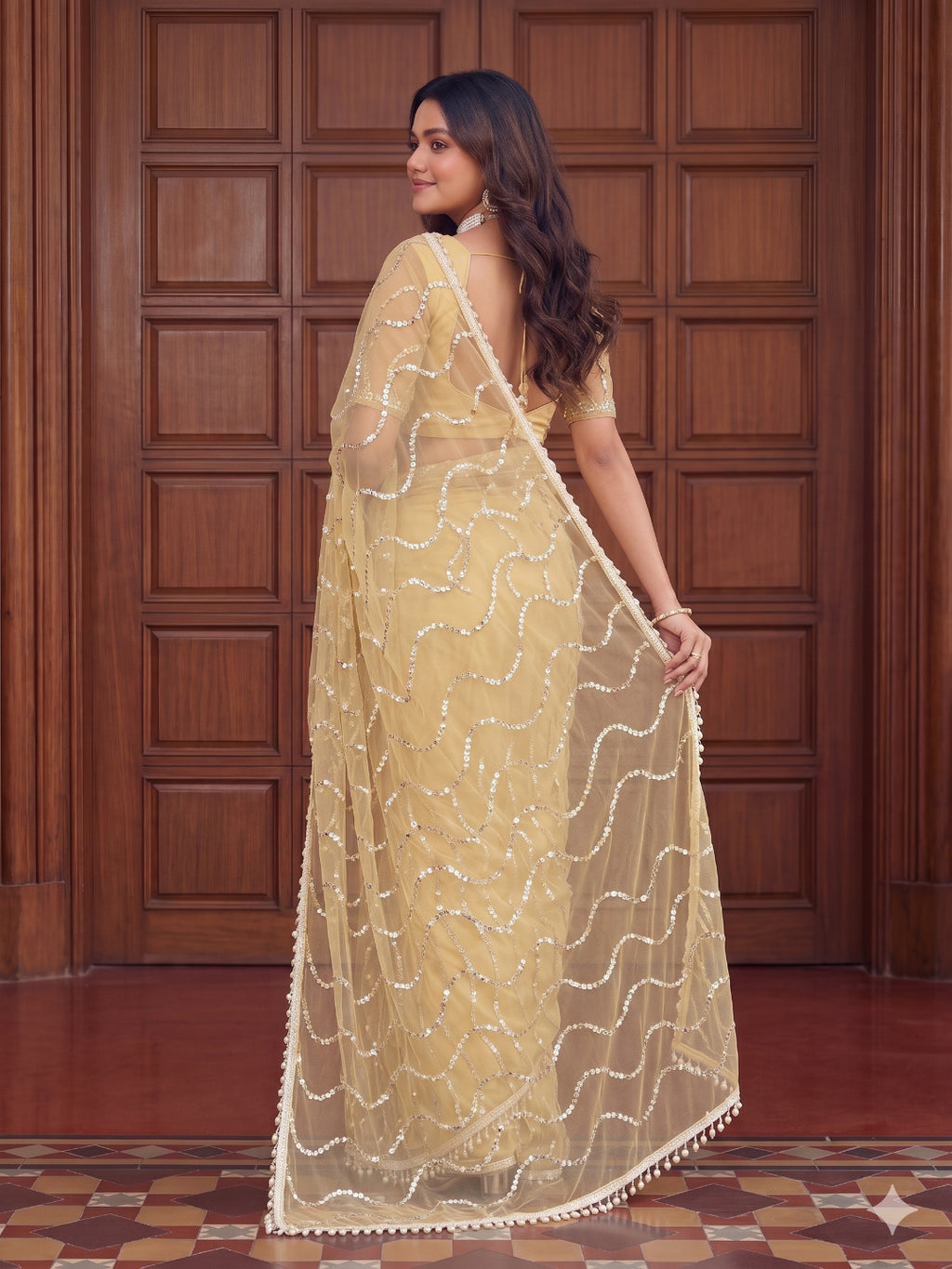 Net Sequence Saree with Unsticthed Blouse