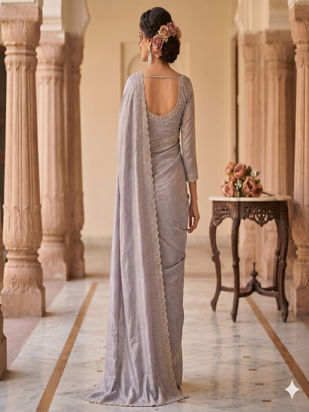 Space Silk with Jarkhan Work Swarovski Work Unstitched Blouse